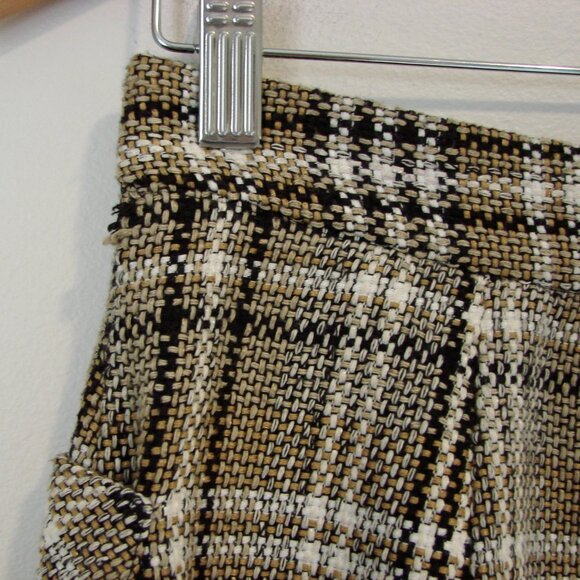 Zara Brown Black Plaid Mini Skirt Frayed Fringe Pockets Size Medium - Picture 14 of 14